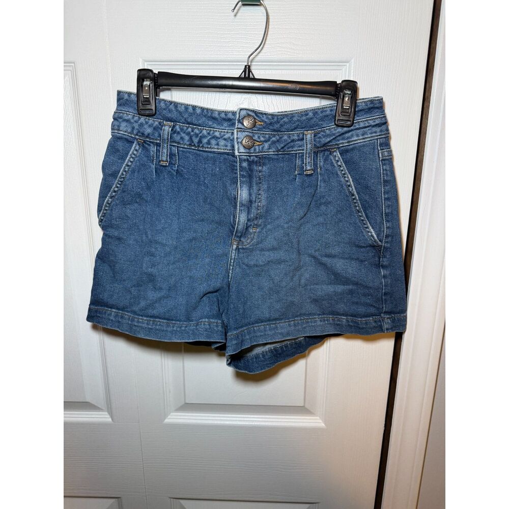 Lee Womens Denim Shorts Size 8 Medium Wash High Rise Double Button Shorts